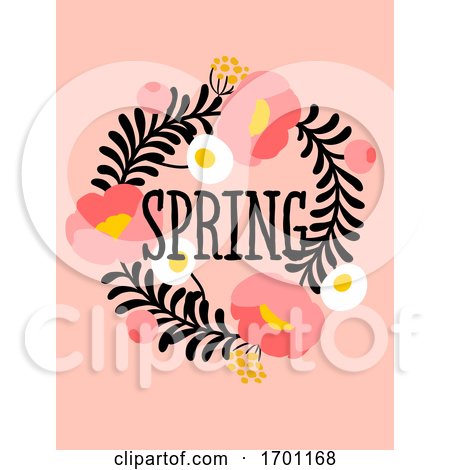 Vector Illustration of Abstract Floral Card with Elegant Flower and Spring Lettering Pastel Color Greeting Card Banner Cover Design Template or Social Media Story Wallpaper with Stylish Blossoming Plant by elena