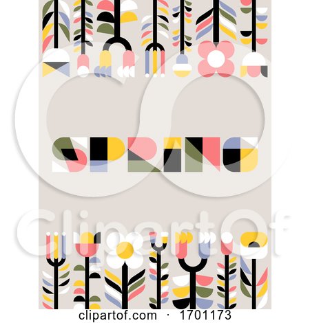 Vector Illustration in Simple Flat Geometric Style of Abstract Floral Card with Cute Flowers and Herbs and Spring Lettering Pastel Color Greeting Card Banner Cover Design Template or Social Media Story Wallpaper with Naive Blossoming Plants by elena