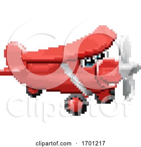 Airplane 8 Bit Pixel Game Art Cartoon Character by AtStockIllustration