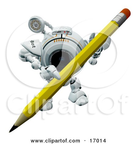 Technology Clipart Illustration Image of a Robotic Webcam Carrying a Pencil by Leo Blanchette