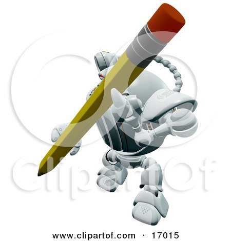 Technology Clipart Illustration Image of a Robotic Webcam Writing With a Pencil by Leo Blanchette