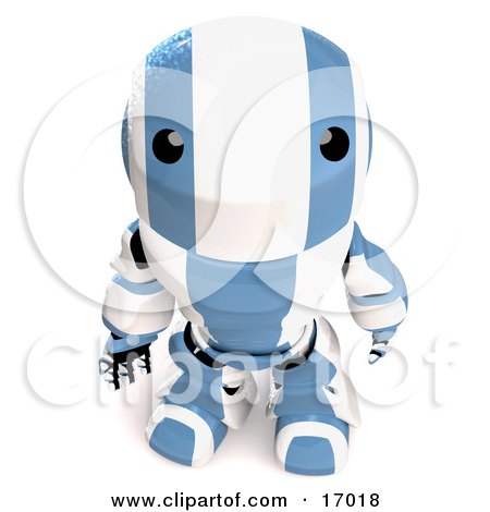 Blue And White Robot Looking Upwards in Curiousity Clipart Illustration by Leo Blanchette