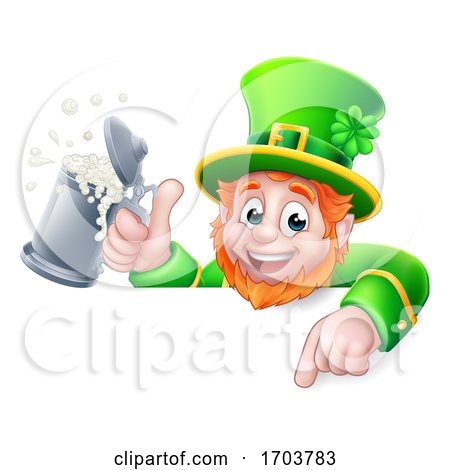 Leprechaun St Patricks Day Pointing Drink Cartoon by AtStockIllustration