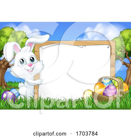 Easter Bunny Rabbit Eggs Sign Background Cartoon by AtStockIllustration