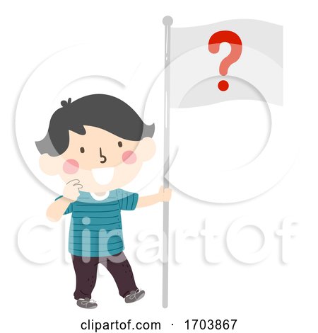 Kid Boy Hold Flag Question Mark Illustration by BNP Design Studio