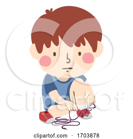 Kid Boy Shoe Lace Tying Tangled Illustration by BNP Design Studio