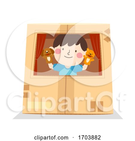 Kid Boy Play Puppet Inside Box Illustration by BNP Design Studio
