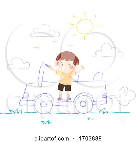 Kid Boy Draw Chalk Ride Car Illustration by BNP Design Studio