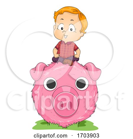 Kid Boy Fun Farm Haystack Pig Art Illustration by BNP Design Studio