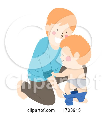 Kid Boy Man Father Son Put Pants on Illustration by BNP Design Studio