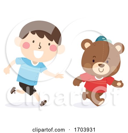 Kid Boy Teddy Bear Play Running Illustration by BNP Design Studio
