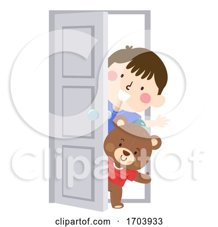 Kid Boy Teddy Bear Door Illustration by BNP Design Studio