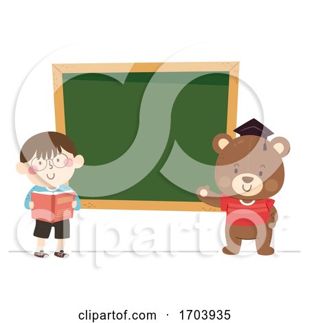 Kid Boy Teddy Bear Blackboard Illustration by BNP Design Studio
