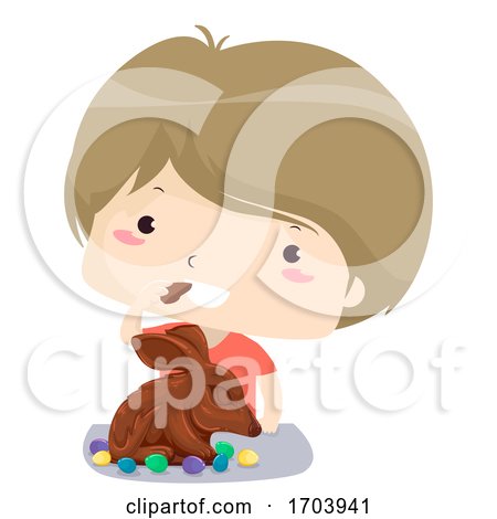 Kid Boy Easter Bunny Chocolate Eat Illustration by BNP Design Studio