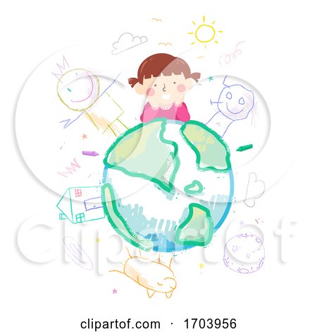 Kid Girl Scribble World Illustration by BNP Design Studio