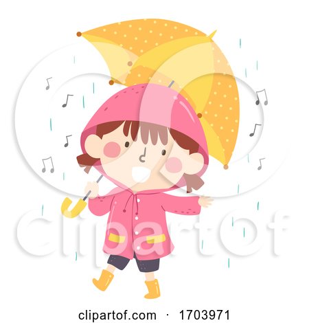 Kid Girl Sing Rain Song Illustration by BNP Design Studio