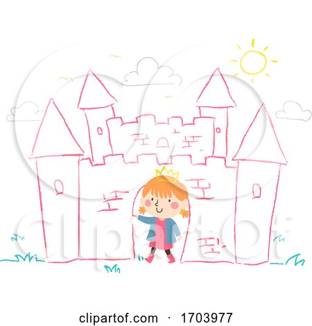 Kid Girl Draw Chalk Castle Illustration by BNP Design Studio