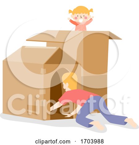 Kid Girl Man Father Play Box House Illustration by BNP Design Studio