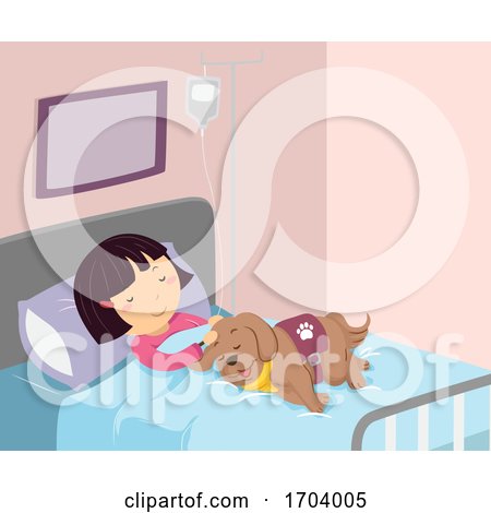 Stickman Kid Girl Sick Service Dog Illustration by BNP Design Studio
