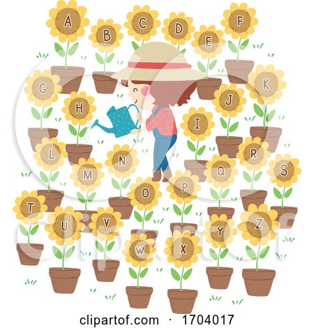 Kid Girl Alphabet Flower Illustration by BNP Design Studio