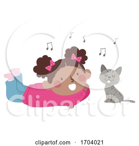 Kid Girl Cat Sing Illustration by BNP Design Studio