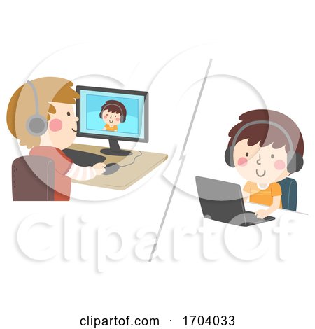Kids Computer Laptop Video Chat Illustration by BNP Design Studio
