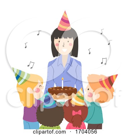 Kids Teacher Girl Sing Birthday Song Illustration by BNP Design Studio