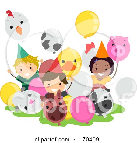 Stickman Kids Farm Animal Balloons Illustration by BNP Design Studio