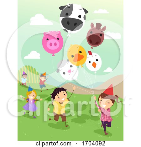 Stickman Kids Farm Balloons Run Illustration by BNP Design Studio