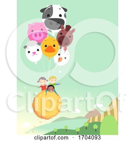 Stickman Kids Farm Animal Air Balloon Illustration by BNP Design Studio