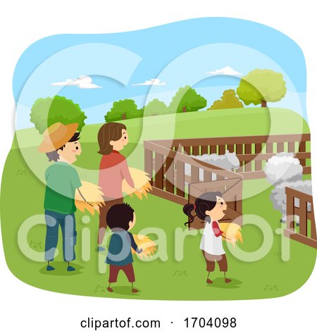Stickman Kids Feed Sheep Husbandry Illustration by BNP Design Studio