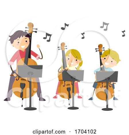 Stickman Kids Teacher Learn Cello Illustration by BNP Design Studio
