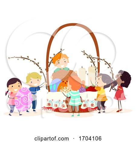 Stickman Kids Easter Ukraine Basket Illustration by BNP Design Studio
