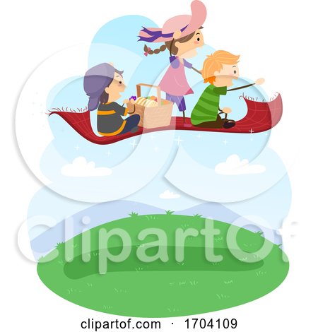 Stickman Kids Picnic Basket Flying Illustration by BNP Design Studio