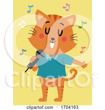 Cat Mascot Microphone Singing Illustration by BNP Design Studio