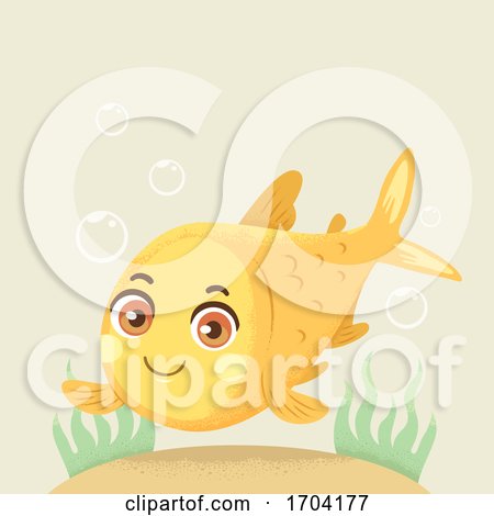 Gold Fish Under Sea Bubbles Illustration by BNP Design Studio