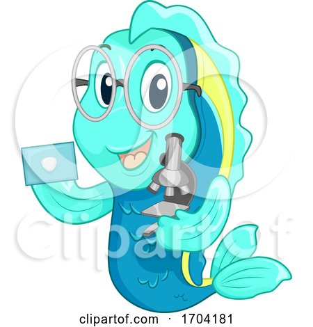 Fish Mascot Scientist Microscope Illustration by BNP Design Studio