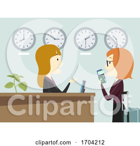 Girl Receptionist Check in Travel Illustration by BNP Design Studio
