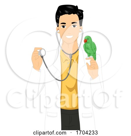 Man Avian Vet Parrot Stethoscope Illustration by BNP Design Studio