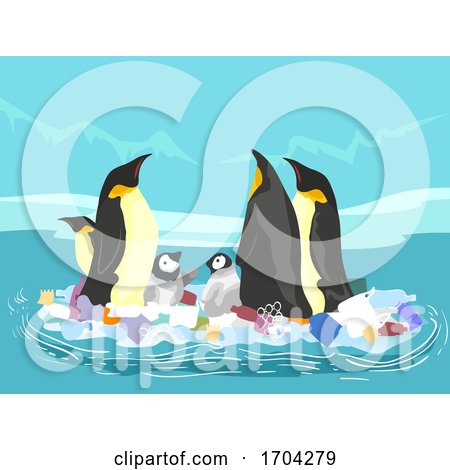 Penguin Floating Garbage Ocean Illustration by BNP Design Studio