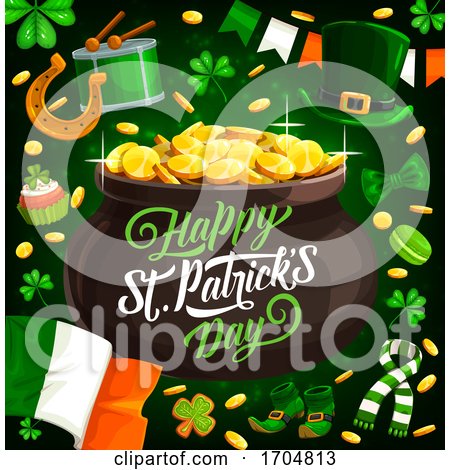 Patricks Day Irish Holiday Pot with Gold by Vector Tradition SM