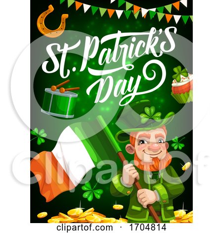 St Patricks Day Holiday Irishman with Ireland Flag by Vector Tradition SM