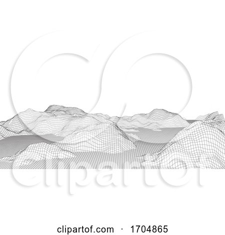 Detailed Wireframe Terrain Landscape in Black and White by KJ Pargeter