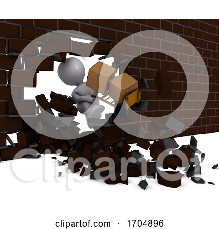 3D Morph Man Carrrying Boxes Breaking Through a Brick Wall by KJ Pargeter