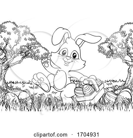 Easter Bunny Rabbit Eggs Basket Background Cartoon by AtStockIllustration