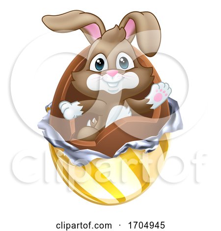 Easter Bunny Rabbit Breaking Chocolate Egg Cartoon by AtStockIllustration