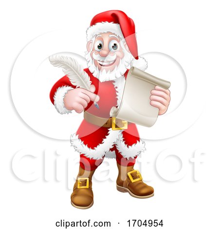 Santa Claus Quill Pen Scroll Letter Cartoon by AtStockIllustration