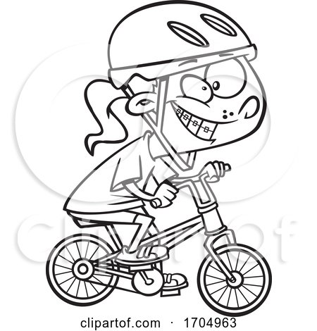 Lineart Cartoon Girl Riding a Bike by toonaday