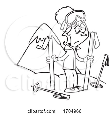 Lineart Cartoon Woman with Broken Skis by toonaday