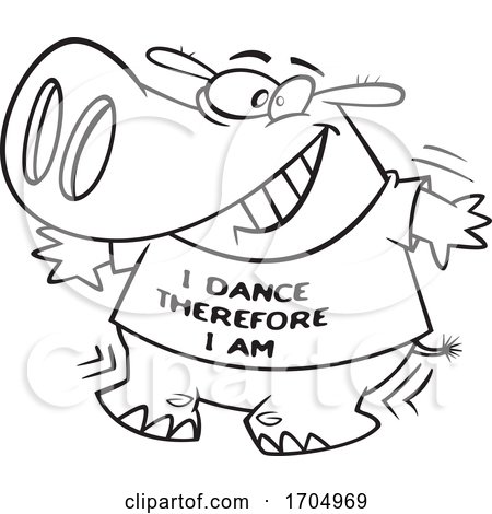 Lineart Cartoon Dancing Hippo by toonaday